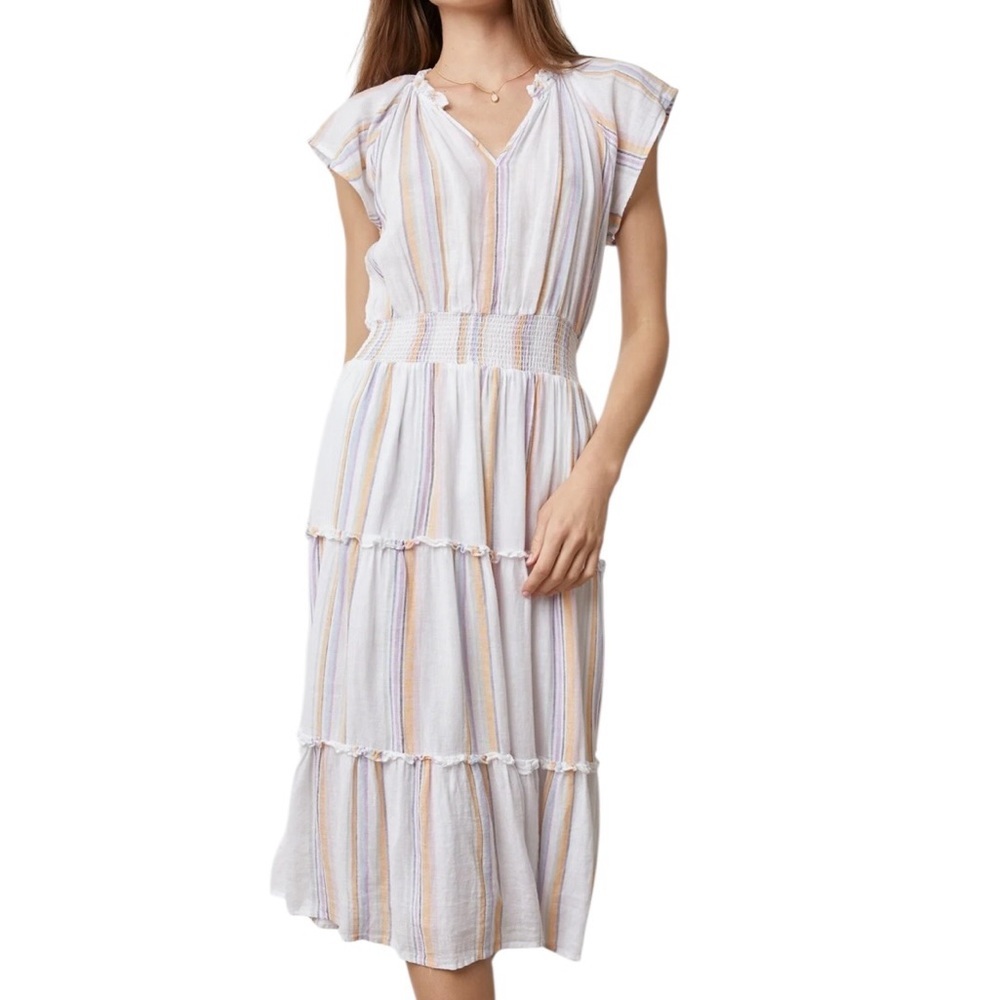 Rails Amelia Linen Blend Midi Dress in Merida Stripe Soft White Size S - Picture 14 of 14